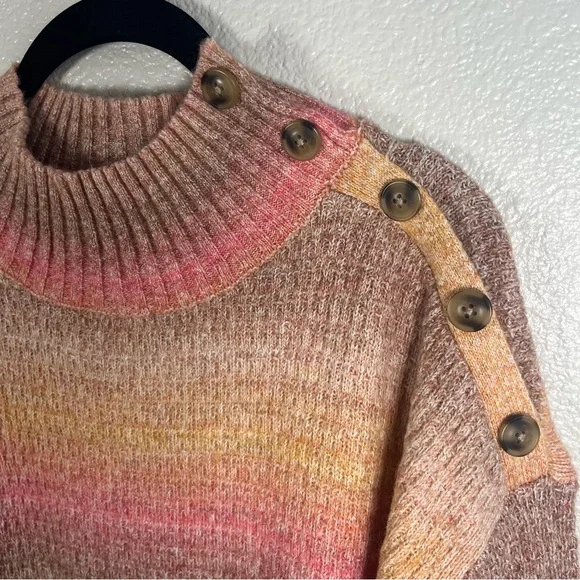 Talbots Space Dye Striped Mockneck Button Shoulder Sweater Size 1X - Picture 3 of 6